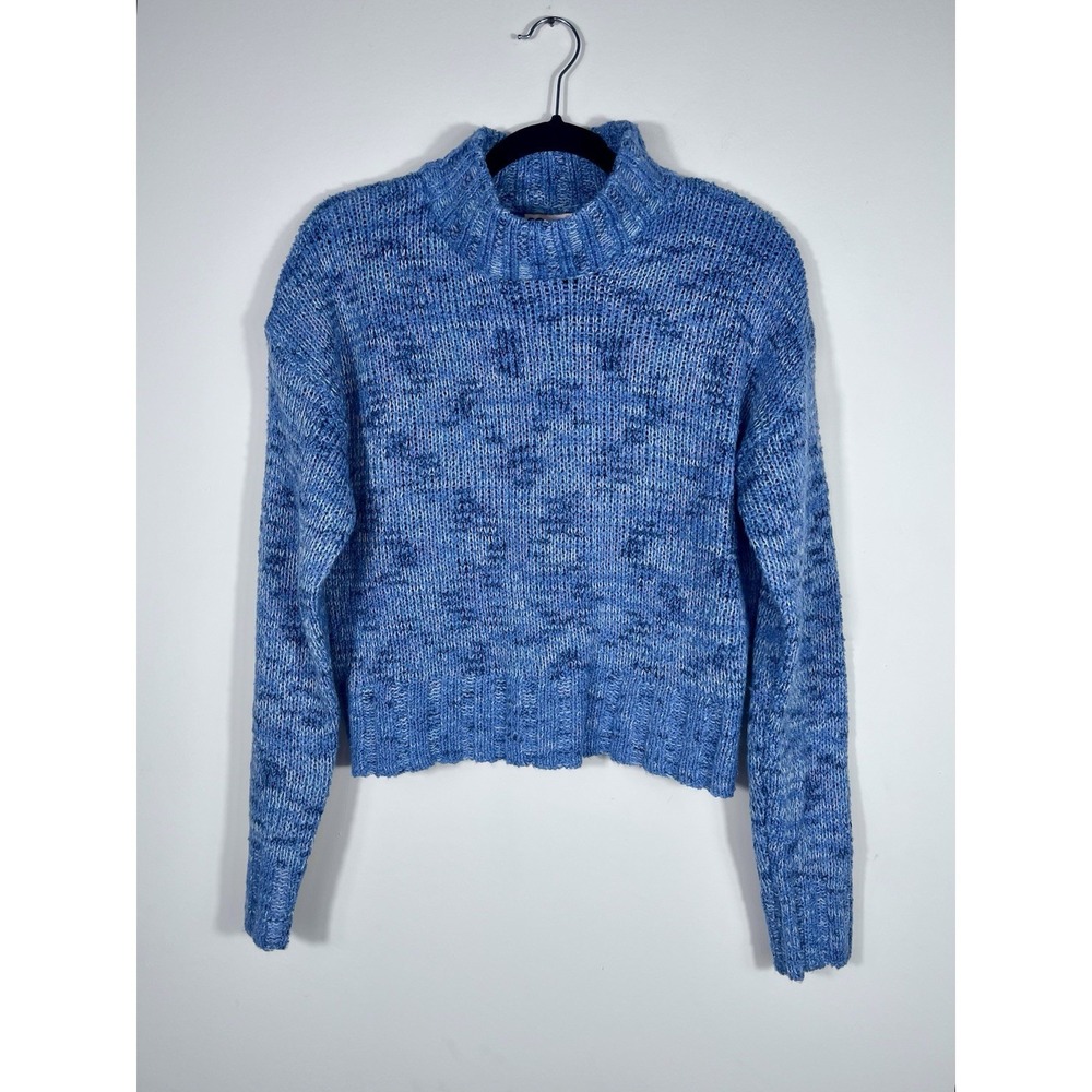 Blue Space Dye Mock Neck Sweater Womens Small Chunky Knit Cozy Pullover Top
